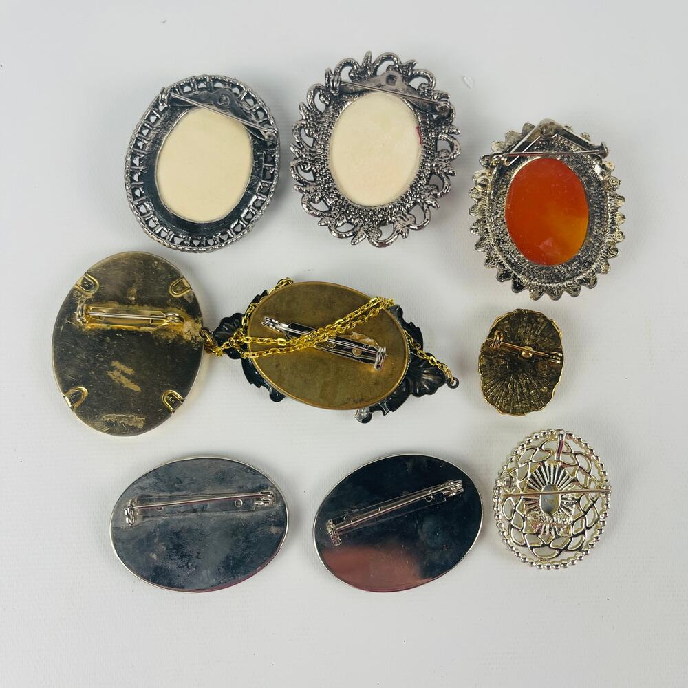 Vintage Oval Brooch Lot of 9- Cameo, Floral and Marbled Designs - Picture 2 of 5